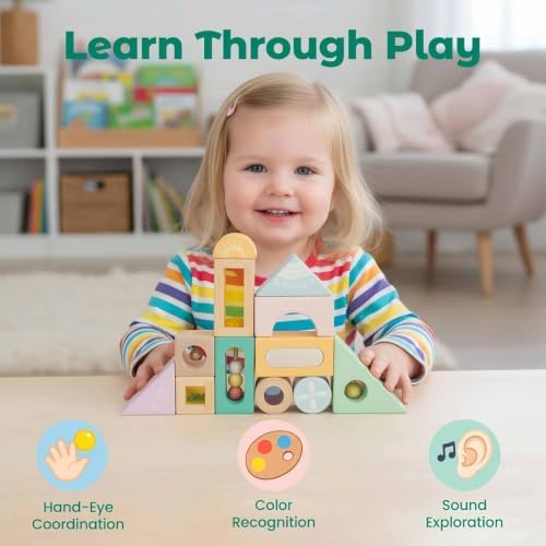 Fun with Sounds Wooden Discovery Blocks for Toddlers with Acoustic Sounds, Toddler Toys for Preschool Learning Activities (Green) - Image 5