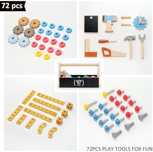 PairPear Wooden Kids Tool Bench, Large Workbench with Tool Set with Toy Box - Image 3