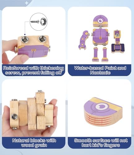 Fine Motor Building Robot Blocks for 3 4 5+Years Kids, Wooden Snap Builders - Image 4
