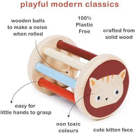 Mentari Toys - Rolling Kitten Rattle - Wooden Rolling Rattle - Montessori Sensory Toy - Boost Gross Motor Skills - Baby First Toy, Baby Shower Gift - Age 0+ - Image 3
