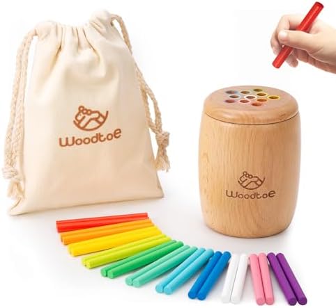 Woodtoe Montessori Color Sorting Toy, 11 Colors Montessori Sticks for 1 2 3 Year Old, Wooden Sensory Toys for Toddler, Fine Motor Skills, Educational Learning Birthday Toys Gift for Boys and Girls 1-3 by Woodtoe