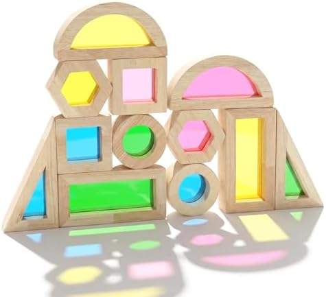 WOODENFUN Wooden Building Blocks Set for Kids, 12 Pcs Rainbow Stacker Game by WOODENFUN