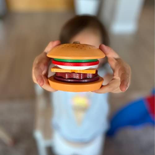 Montessori Mama Stacking Hamburger, Create a Burger Sequencing Stacker, Occupational Therapy Toys, Multi Cultural Play Food Sorting Toy - Image 3