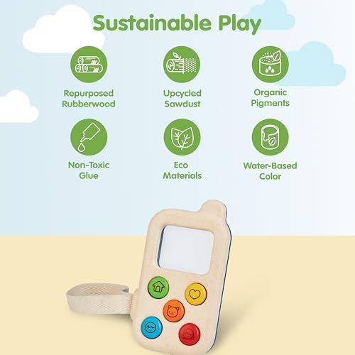 PlanToys® Wooden My First Phone Toy for Toddlers Montessori Baby Sensory - Image 3