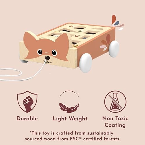 SPEEDY MONKEY Wooden Fox Blocks Cart | 24-Block Wagon Pull Toy Kids Gift - Image 4