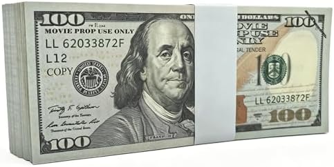Glemall 100 Pcs 100-Value Play Money Bills for Kids, Educational Game Money for Classroom Rewards, Math Practice, Pretend Play and Board Game Accessories, Not Legal Tender (100, 100-Value Bills) by Glemall
