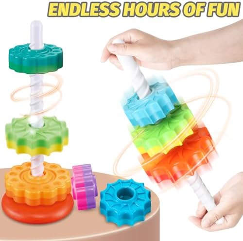 Baby Spinning Stacking Toys for Toddlers 1-3, Spinner Ring Stacker, Montessori Toys for Babies 6-12-18 Months, Autism Sensory Learning Toy, 1 2 3 Year Old Girl or Boy Christmas Birthday Gifts - Image 3