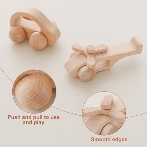 Wooden Baby Car and Airplane Toys,Wood Push Car for Toddler Montessori Baby Grip Toy Car,Gifts for Boys and Girls,Push and Pull Toy Car 2 Pieces - Image 4