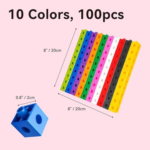 Dotimo 100PCS Math Linking Cubes, Math Cubes for Kids Ages 4-8, Counting Snap Cubes Manipulatives with 10 Colors, Preschool Learning Activities, Classroom Supplies & Homeschool (100-Cubes) - Image 3