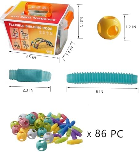 86PCS Flexible Building Rods for Kids Ages 3+, STEM Construction Toy with Bendable Rods & Connectors, Creative Building Set with Storage Box, Educational Toy for Boys & Girls - Image 3