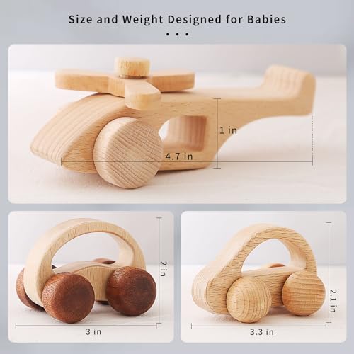 Wooden Baby Car and Airplane Toys,Wood Push Car for Toddler Montessori Baby Grip Toy Car,Gifts for Boys and Girls,Push and Pull Toy Car 3 Pieces - Image 6