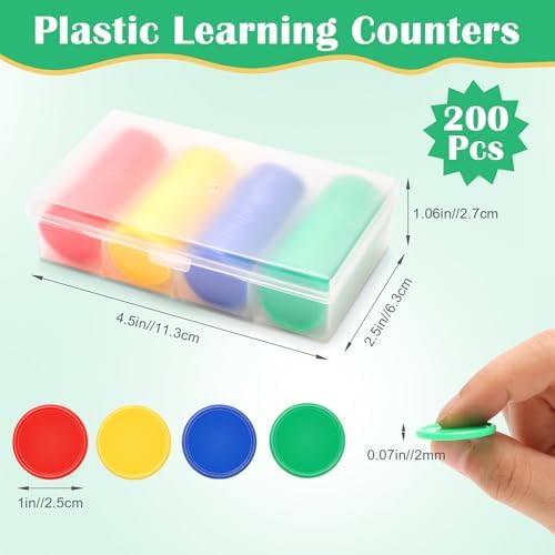 Luxiv 200Pcs Plastic Learning Counters with Storage Box, 4 Colors Bingo Chips 1 Inches Poker Chips Educational Counting Math Counters Manipulatives Round Game Chips Plastic Counters - Image 2