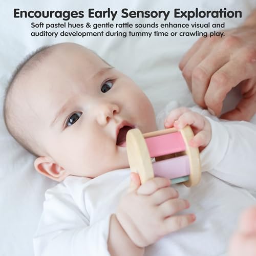 PlanToys® Pastel Wooden Roller Toy for Babies 6+ Months Sensory Rattle Gift - Image 6