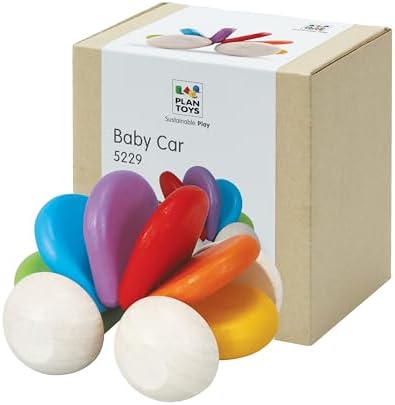 PlanToys® Wooden Baby Push Toy Car | Colorful Montessori Toy for Infants | Wooden Baby Toy with Flexible Body | Sensory & Motor Skill Development Toy for 6+ Months by PlanToys