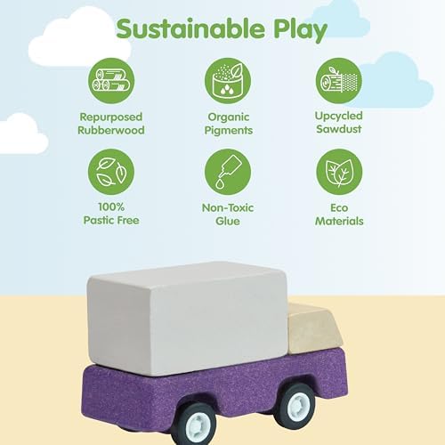 PlanToys® Purple Delivery Truck Wooden Montessori Vehicle Kids Indoor Toy - Image 3
