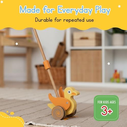 Jack Rabbit Creations Wooden Duck Push Toy - Classic Walker - Ages 1+ - Image 2