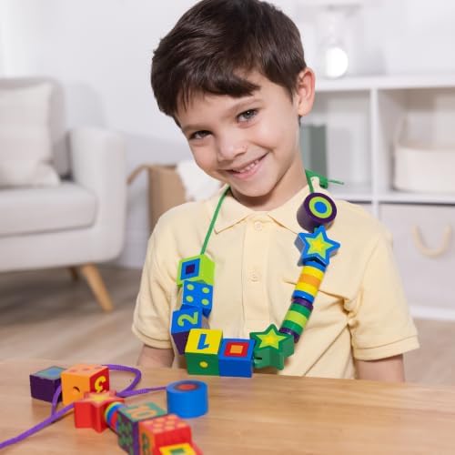 Melissa & Doug Deluxe Wooden Lacing Beads - Educational Activity with 27 Beads and 2 Laces - Image 2