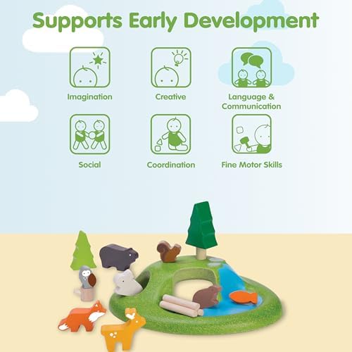 PlanToys® Wooden Animal Toy Set for Toddlers, 16 Pcs Montessori Forest Play - Image 4
