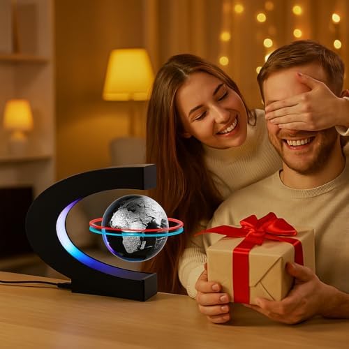 Magnetic Levitation Floating Rotating World Globe with LED Light - C Shape Anti Gravity Levitating Globe for Desk Office Decor, STEM Educational Map, Unique Tech Gift for Men Kids Boss, 3.5 Inches - Image 4