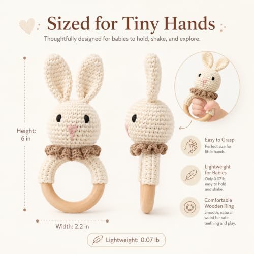 Personalized Crochet Animal Rattle, Custom Engraved Wooden Baby Toy - Image 5