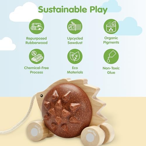 PlanToys® Wooden Pull Along Hedgehog Montessori Toddler Walking Kids Set - Image 3