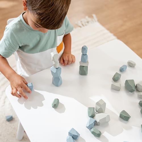 Comfy Cubs Stacking Rocks 36 Pieces, 36 Months+, Educational Toddler Stacking Blocks, Promotes Imagination, Balance & Fine Motor Skills - Wooden Rocks Sensory Toys Gift for Kid, Boy Pack - Image 2