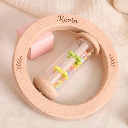 Custom Engraved Wooden Baby Rattle, Personalized Baby Rain Stick Rattle, Engraved RattleRainbow Hourglass Rattle, Gift for Kids - Image 6