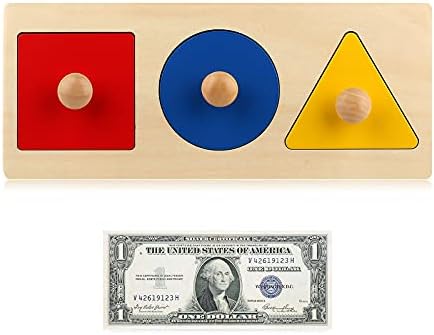 Montessori Multiple Shape Puzzle First Shapes Jumbo Knob Wooden Puzzle Geometric Shape Puzzle Toddler Preschool Learning Material Sensorial Toy for Toddler Shape & Color Sorter (3 Pieces) - Image 6