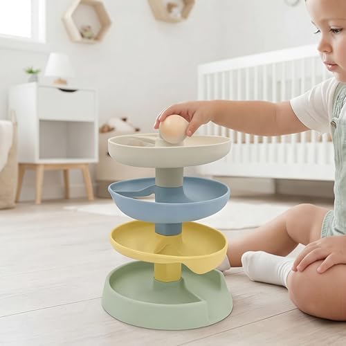 Little Rawr Silicone Ball Drop Tower Toy for Toddlers, 4-Tier Rolling Ramp Track with Wooden Balls, Soft Food-Grade Silicone Montessori Toy for Early Learning, Fine Motor Skill Development, Ages 1–3 - Image 3