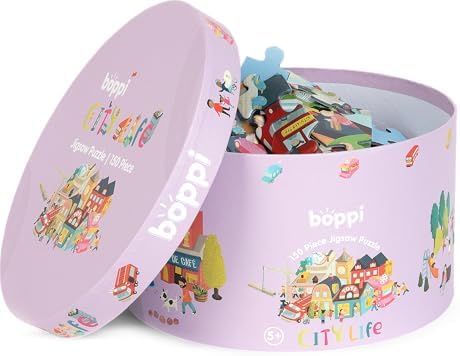 boppi Round 150 Piece Jigsaw Puzzle for Kids Aged 5-8 | Educational City Life Puzzle with Buildings, Vehicles & People | Eco-Friendly Recycled Cardboard - Image 6