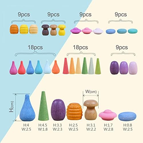 Candywood Rainbow Color Style Wooden Loose Parts Sensory Play Toys (81 PCS) - Image 2