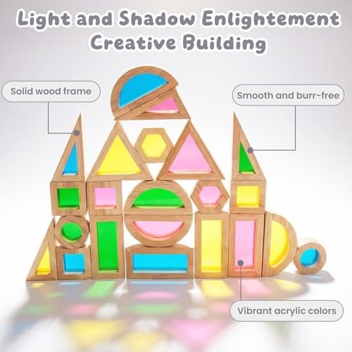 WOODENFUN Wooden Building Blocks Set for Kids, 22 Pcs Rainbow Stacker Game - Image 2