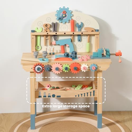 WOODENFUN Wooden Power Tool Workbench for Kids, Pretend Play Tools Sets - Image 2