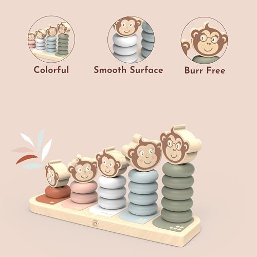 SPEEDY MONKEY Wooden Family Stacker | 5 Stackable Monkey Characters Playset - Image 5