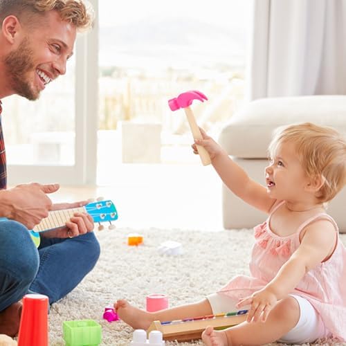 Fowecelt Wooden Hammer Toys Simulation Hammers Maintenance Tools Educational Toys for Kids Birthday Party Games Supplies (Pink) - Image 6