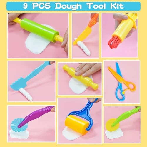 LCY WEDSHI Dough Tool Set, 9 Pcs Dough Tools Sets for Kids Ages 4-8, Dough Accessories Includes Cutters Roller, Rolling Pins, Safety Scissors, Plastic Knife, Plastic Rollers - Image 3