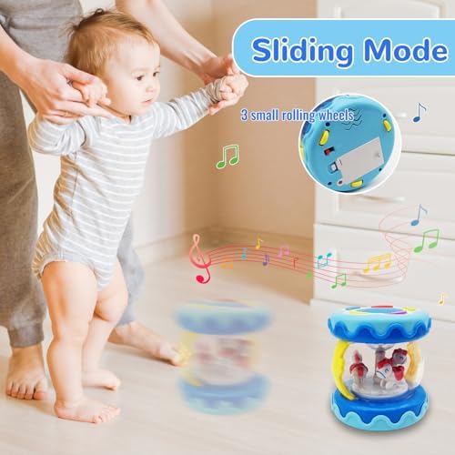 Baby Girl Toys Hand Drum Baby Rotating Musical Light Up Sensory Activity Crawling Toys 2 3+ Year Old Infant Girls Toy Gifts (Blue) - Image 4