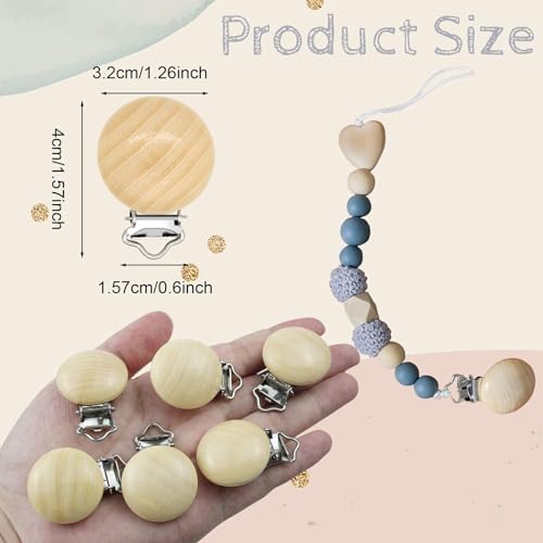 20 Pieces Wood Pacifier Clips Teething Grasping Toy Suspender Clips Natural Beech Wood Pacifier Clip Holder Charm DIY Pacifier Clips Chain Accessories - Image 2
