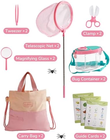ROBUD Pink Dual Bug Catcher for Kids, Bug Catching Kit with Bag Kit, Pink Outdoor Exploration Set for Camping, Montessroi Toy for Kids Coming Closer to Nature, WRP60 - Image 2