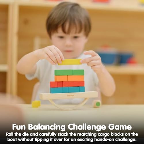 PlanToys® Balancing Cargo Game | Wooden Balance Toy for Toddlers 3Y+ | Develops Hand-Eye Coordination, Problem-Solving & Logical Thinking | Interactive Toy with 14 Blocks & Die - Image 5