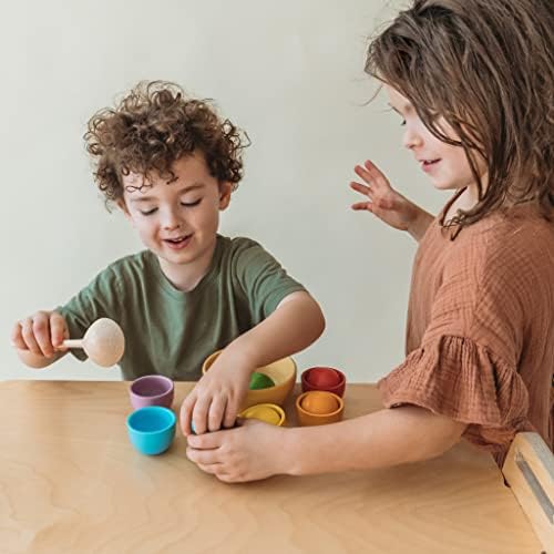 Montessori Large Rainbow Colored Sorting Ball in Cup | Preschool Color Matching Toy | Gross Motor Transfer Activity | 6 Toddler Safe Wooden Balls 46mm in Diameter - Non-Choking-Hazard - Image 4