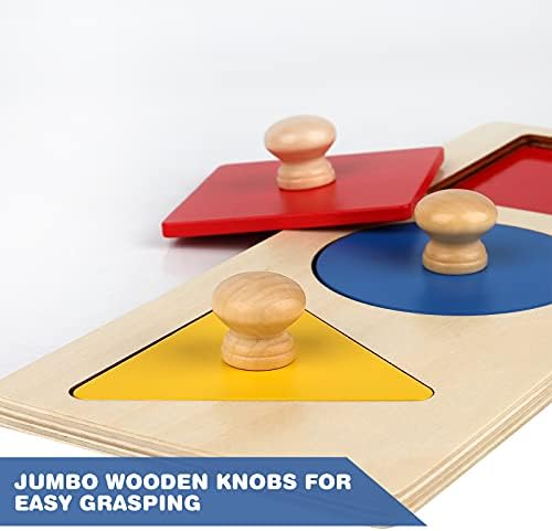 Montessori Multiple Shape Puzzle First Shapes Jumbo Knob Wooden Puzzle Geometric Shape Puzzle Toddler Preschool Learning Material Sensorial Toy for Toddler Shape & Color Sorter (3 Pieces) - Image 3