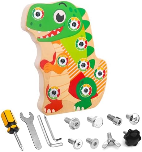 Montessori Dinosaur Screw Board, 8 Screws, Fine Motor Toy for Kids Ages 3+ by Liangding