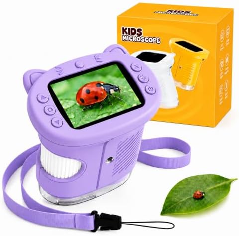 Kids Microscope, 1000X Handheld Digital Pocket Microscope with 2.4" IPS Screen & 8 LEDs, Rechargeable STEM Educational Science Toy for Outdoor Exploration, Gift for Boys Girls Age 4-12, Violet by OaeblleScienceExplorers