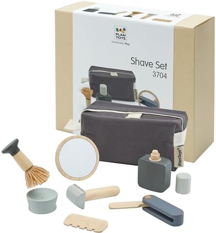 PlanToys® Wooden Pretend Play Grooming Kit for Kids Montessori Barber Set by PlanToys