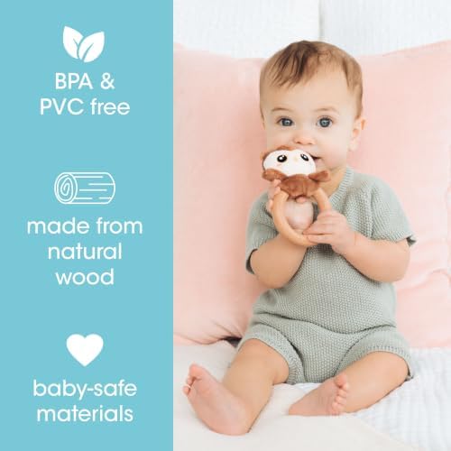 Pearhead Owl Wooden Baby Teether - Soft Plush Lovey, Baby Keepsake - Image 2