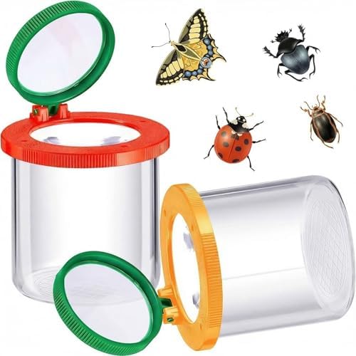 Skylety 2 Pieces Bug Jars Insect Viewer Catcher Bug Magnifying Insect Cage Container for Kids Children Science Nature Exploration Tool(Red,Yellow) by Skylety