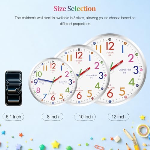 JoFomp Telling Time Teaching Clock, 8 Inch Illuminated Wall Clock for Kids Bedroom, LED Wall Clocks Battery Operated, Silent Learning Clock for Kids, Teachers & Classroom, Light Sensor - Auto Lighting - Image 2