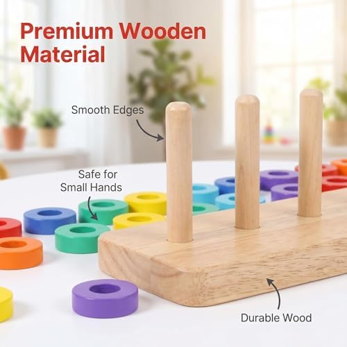 Color Sorting & Stacking Game with Challenge Cards for Kids, Wooden Color Matching Game with 40 Patterns(Easy & Hard), Fine Motor Skills Learning Montessori Toy, Preschool Educational Gift for Kids - Image 5