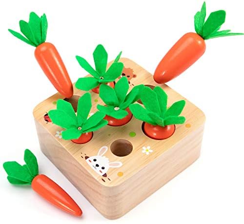 Montessori Toys Baby Easter Toys for Toddlers 1-3 Years Old, Educational Wooden Carrot Toys Shape Size Sorting Matching Puzzle, Great Baby Easter Gifts Birthday Gift Toy by AOJOYS